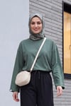 Bisiklet Yaka Uzun Kollu Oversize Penye Sweat -Haki