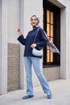 Bisiklet Yaka Uzun Kollu Oversize Penye Sweat -Lacivert
