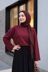 Bisiklet Yaka Uzun Kollu Oversize Penye Sweat  -Bordo