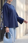 Bisiklet Yaka Uzun Kollu Oversize Penye Sweat -Lacivert