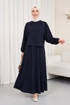 Bisiklet Yaka Yarasa Kol Oversize Lastikli Etekli Penye Takım -Lacivert