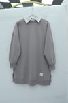 Sweatshirt-Bisiklet Yaka Yırtmaçlı Armalı Sweat     -Gri-338-30644-R11