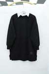 Bisiklet Yaka Yırtmaçlı Armalı Sweat -Siyah-Penye Sweatshirt-338-30644-R01