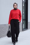 Bisiklet Yaka Yırtmaçlı Oversize Penye Tunik  -Kırmızı