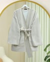 Biye Detaylı Çift Cepli Kuşaklı Kaşe Kimono -Bej-Kimono & Kaftan-253-13095-R56