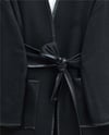 Biye Detaylı Çift Cepli Kuşaklı Kaşe Kimono -Siyah-Kimono & Kaftan-253-13095-R01