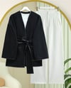 Biye Detaylı Çift Cepli Kuşaklı Kaşe Kimono -Siyah-Kimono & Kaftan-253-13095-R01