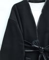 Biye Detaylı Çift Cepli Kuşaklı Kaşe Kimono -Siyah-Kimono & Kaftan-253-13095-R01