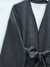 Biye Detaylı Çift Cepli Kuşaklı Kaşe Kimono -Füme-Kimono & Kaftan-253-13095-R18
