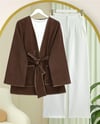 Biye Detaylı Çift Cepli Kuşaklı Kaşe Kimono -Kahve-Kimono & Kaftan-253-13095-R15