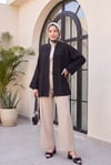 Biye Düğmeli V Yaka Organze Vual Oversize Kimono -Siyah