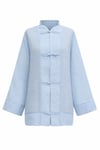 Biye Düğmeli V Yaka Organze Vual Oversize Kimono -Bebe Mavi
