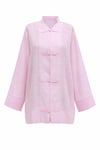 Biye Düğmeli V Yaka Organze Vual Oversize Kimono -Pembe