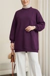Boğazlı Üç İplik Polar    -Mürdüm-Sweatshirt-104-2915-R09