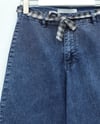 Bol Paça Beli Kuşaklı Fermuarlı Kot Pantolon -Koyu Mavi-Pantolon-417-13487-R26