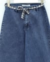 Bol Paça Beli Kuşaklı Fermuarlı Kot Pantolon -Koyu Mavi-Pantolon-417-13487-R26