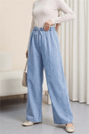 Bol Paça Beli Lastikli Bağcık Detaylı Kot Pantolon      -Buz Mavi-Kot Pantolon-136-10012-R37