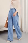Bol Paça Beli Lastikli Bağcık Detaylı Kot Pantolon       -Mavi-Kot Pantolon-136-10012-R31