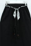 Bol Paça Beli Lastikli Kemerli Cepli Keten Pantolon  -Siyah-Pantolon-306-0045-R01