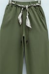 Bol Paça Beli Lastikli Kemerli Cepli Keten Pantolon  -Haki-Pantolon-306-0045-R05