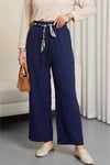 Bol Paça Beli Lastikli Kemerli Cepli Keten Pantolon  -Laci-Pantolon-306-0045-R03