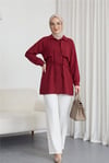 Bolero Detaylı Bağcıklı Poplin Tunik -Bordo-Tunik-120-1638-R04