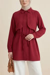 Bolero Detaylı Bağcıklı Poplin Tunik -Bordo-Tunik-120-1638-R04