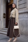 Bolero Detaylı Beli Lastikli Crop Ceket -Bej