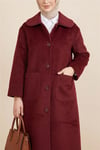 Boydan Düğmeli Cepli Kaban  -Bordo-Kaban-111-50686-R04