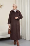 Boydan Düğmeli Cepli Kaban   -Kahve-Mont-111-50686-R15