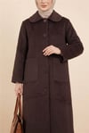 Boydan Düğmeli Cepli Kaban   -Kahve-Mont-111-50686-R15