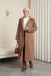 Boydan Düğmeli Cepli Kaban    -Taba-Mont-111-50686-R12