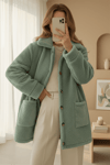Boydan Düğmeli Cepli Pelüş Ceket    -Mint-Mont-349-6053-R24