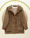 Boydan Düğmeli Cepli Pelüş Ceket    -Taba-Mont-349-6053-R12