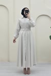 Boydan Düğmeli Çift Cepli Kolu Lastikli Poplin Elbise -Krem-Elbise-347-10058-R28