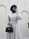 Boydan Düğmeli Çift Cepli Kolu Lastikli Poplin Elbise -Krem-Elbise-347-10058-R28