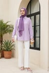 Boydan Düğmeli Çizgili Keten Gömlek -Lila-Gömlek-349-8037-R42