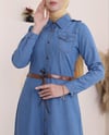 Boydan Düğmeli Kemerli Kot Elbise -Mavi-Elbise-192-6058-R31