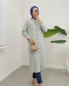 Boydan Düğmeli Kolu Lastikli Uzun Krinkıl Tunik    -Açık Gri-Tunik-253-12857-R41