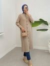Boydan Düğmeli Kolu Lastikli Uzun Krinkıl Tunik  -Vizon-Tunik-253-12857-R23