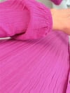 Boydan Düğmeli Kolu Lastikli Uzun Krinkıl Tunik  -Fuşya-Tunik-253-12857-R14