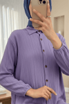 Boydan Düğmeli Kolu Lastikli Uzun Krinkıl Tunik   -Lila-Tunik-253-12857-R42