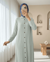 Boydan Düğmeli Kolu Lastikli Uzun Krinkıl Tunik    -Açık Gri-Tunik-253-12857-R41