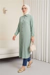 Boydan Düğmeli Kolu Lastikli Uzun Krinkıl Tunik   -Mint-Tunik-253-12857-R24