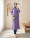 Boydan Düğmeli Kolu Lastikli Uzun Krinkıl Tunik   -Lila-Tunik-253-12857-R42