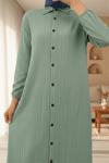 Boydan Düğmeli Kolu Lastikli Uzun Krinkıl Tunik   -Mint-Tunik-253-12857-R24