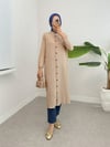 Boydan Düğmeli Kolu Lastikli Uzun Krinkıl Tunik  -Vizon-Tunik-253-12857-R23