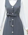 جيليه مخطط بأزرار وحزام - رمادي-Jile Elbise-111-61094-R11