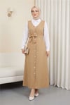 جيليه مخطط بأزرار وحزام -مينك-Jile Elbise-111-61094-R23