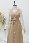 جيليه مخطط بأزرار وحزام -مينك-Jile Elbise-111-61094-R23